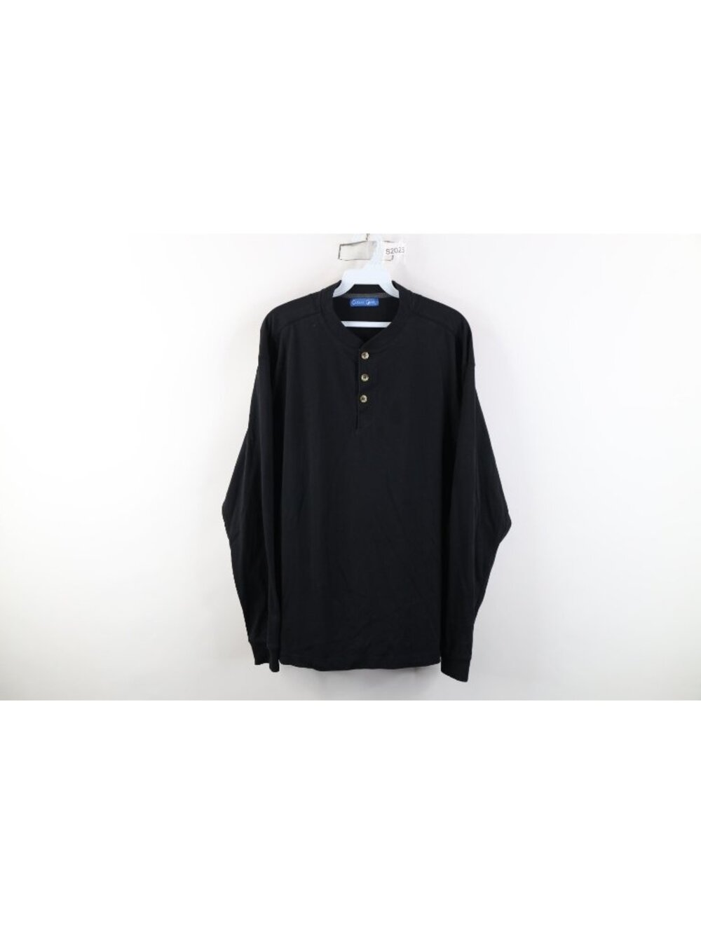 Vintage 90s Streetwear Mens XL Distressed Blank Long Sleeve Henley T-Shirt Black
